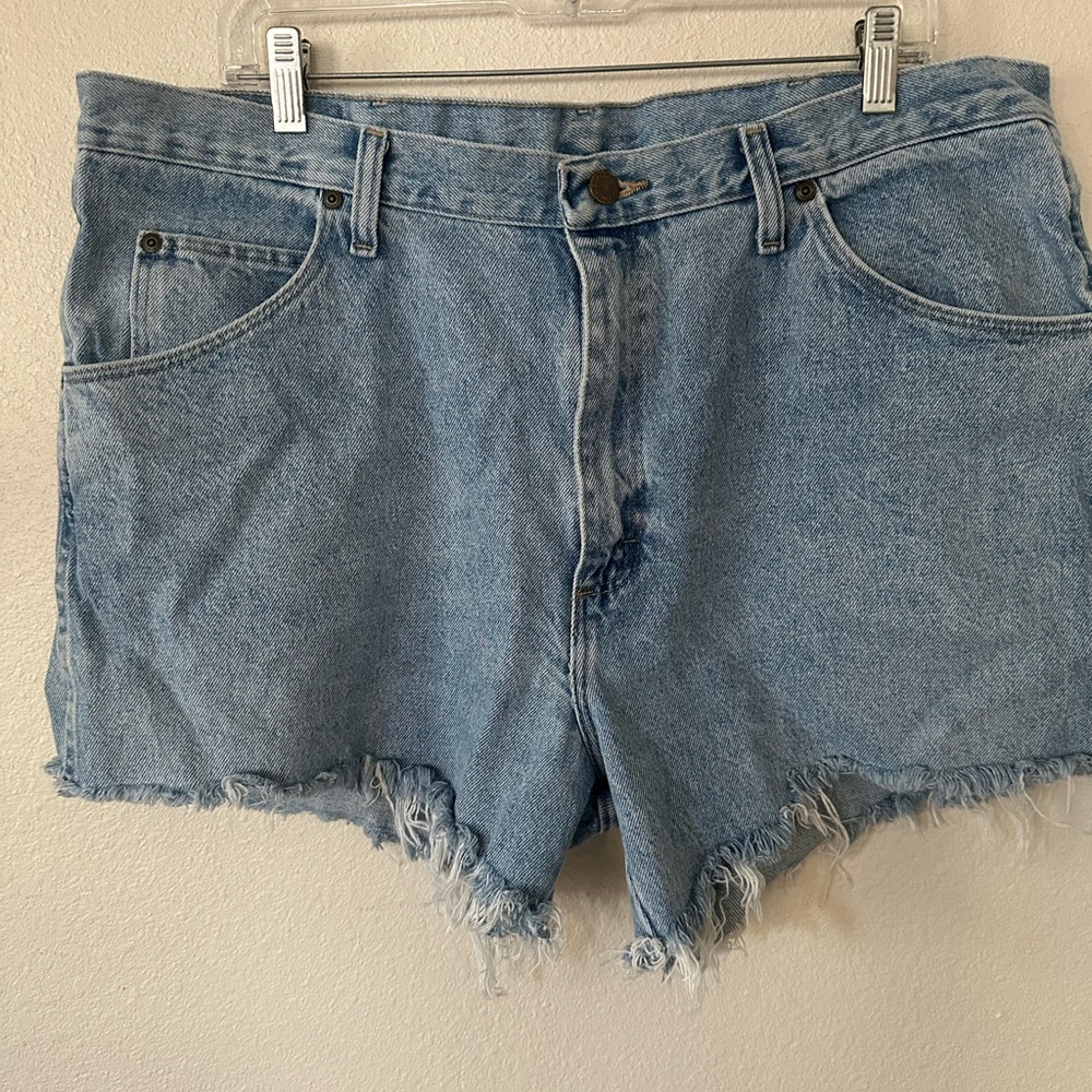 Wrangler Light Blue Frayed Hem Jean Shorts